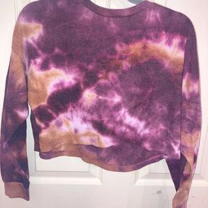 Forever 21 multicolor tie dye pink purple long sleeve crop top size medium